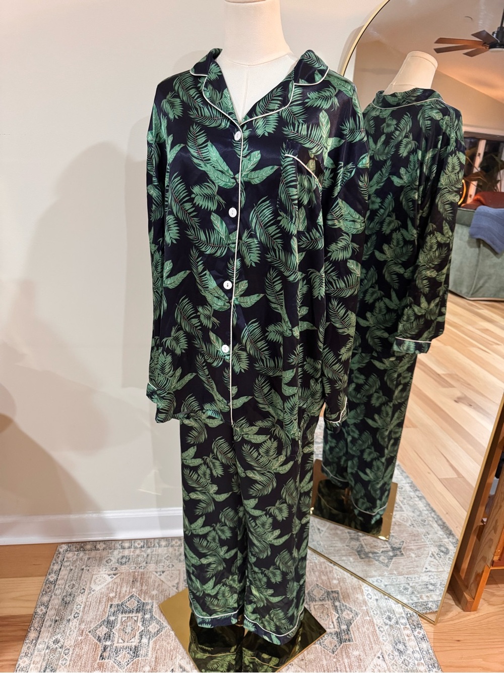 tropical palm satin pajama set